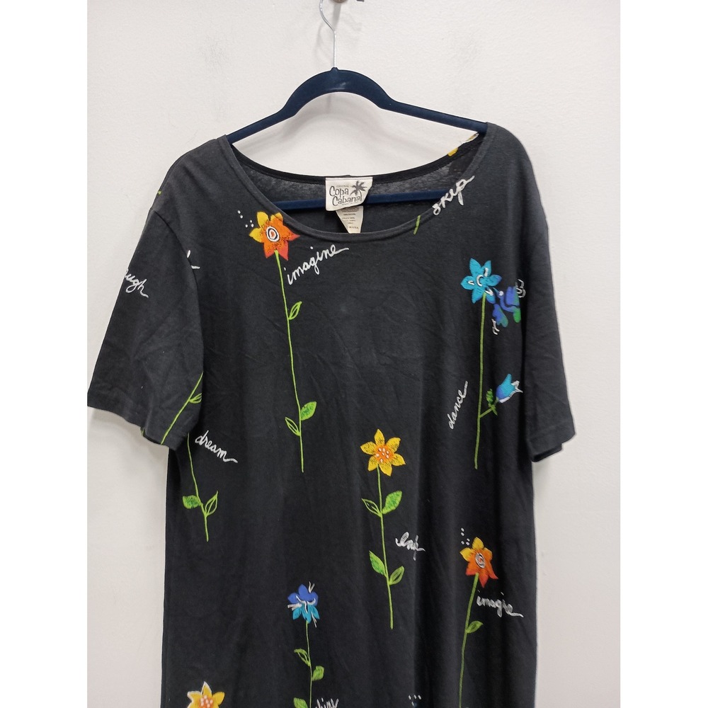 VTG Copa Cabana Wearable Art Maxi Dress Womens Large Black Floral Imagine Dream - Picture 2 of 10